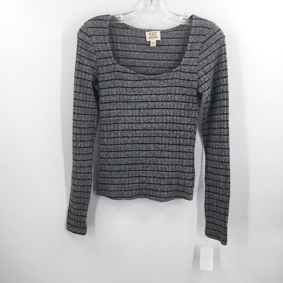 PST Project Social Square Neck Striped Knit Top Grey Black Size Medium NWT - Picture 2 of 6